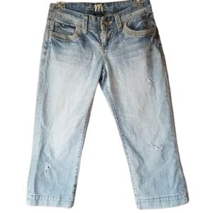 Madison Denim Crop Light Wash Distressed Size 1 / 2 Capri Jeans
